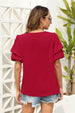 Elegant Swiss Dot V-Neck Blouse With Short Sleeves For Everyday Feminine Fashion