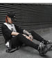 High Street Casual Pants Men's Fashion Black Ribbon Chic Sweatpants