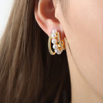Women's Pearl Titanium Steel C-Hoop Earrings Jewelry