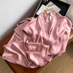 Sexy Sleepwear Women’s Spring And Autumn Silk Nightgown Bathrobe Loungewear Set