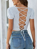 Women Fashion Lace-Up Openwork Square Neck Lightweight Sweater