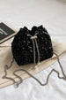 Sparkling Sequin Drawstring Bucket Bag with Metal Chain Strap