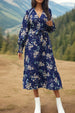 Women's Fashion Printed Notched Neck Lantern Sleeve Midi Dress for Elegant Events