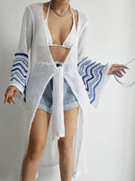 Solid Color Knitted Beach Bikini Swimsuit Cover-Up with Sun Protection