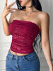 Solid Color Strapless Knitted Crop Top with Hollow-Out Design and Navel Cutout for Women