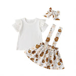 Stylish Lace T-Shirt and Floral Skirt Set with Matching Headband for Toddler Girls Summer Outfits