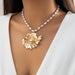 Fashion Metal Large Flower Necklace Women's Retro Pearl Necklace
