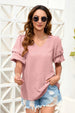 Elegant Swiss Dot V-Neck Blouse With Short Sleeves For Everyday Feminine Fashion