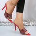Women's Sequin Mid Heel Point Toe Sandals for Parties and Events