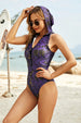 Ruffled Zip-Front One-Piece Printed Swimsuit for Women