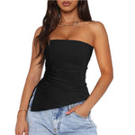 Women’s Strapless Pleated Slit Top – Irregular Hem Sexy Summer Hot Girl Style