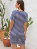Stylish Women’s Cutout Striped Round Neck Dress with Short Sleeves