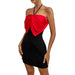 Women's Bow Contrast V-Neck Halter Mini Dress – Slim Fit