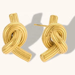 Stainless Steel 18K Gold Plated Big Textured Knot Stud Earrings