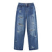 Wide-Leg Jeans for Women with Fashionable Cutout Decorative Accents