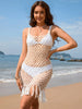 Women's Beachwear Tassel Crochet Cover-Up Top with Spaghetti Straps in Solid Color Design