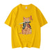 Anime Cat Printed Short Sleeve Loose Fit T-Shirt for Casual Wear