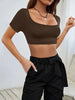 Women’s Cropped High-Stretch Knitted Short Tee For Casual Leisure Wear