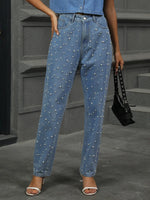 Washed Pearl Denim Pants with Straight Leg Fit