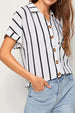 Loose Fit Casual Striped Collared Short Sleeve Button Down Shirt For Women