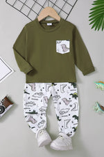 Round Neck Long Sleeve Top and Printed Pants Set for Kid’s Lounge Fashion