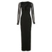 Women Fashion Long sleeved Diagonal Neck Sexy Hollow Fit Wrapped Hip Style Dress