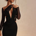 Women Fashion Long sleeved Diagonal Neck Sexy Hollow Fit Wrapped Hip Style Dress