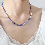 Geometric Bead Necklace for Women – Freshwater Pearl & Titanium Steel