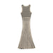 Women's Striped Contrasting Knit Sleeveless Midi Dress