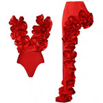 Women’s Lace V-Neck Irregular Skirt Swimsuit Set with Feminine Flair