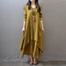 Fake Two-Piece Long Skirt Large Hem Linen Dress Loose Long Sleeved Cotton Dress