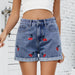 Cherry Embroidered High-Waist Denim Shorts and Hot Pants for Women