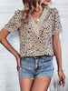 Women’s Casual Solid Color V-Neck Blouse with Lace Accent and Loose Fit