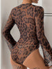 Lace Trim Leopard Print V-Neck Bodysuit For Women With Sultry Fit