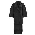 2 Piece Fringed Solid Women's Suit Partial Sleeve Miyake Dress