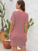 Stylish Women’s Cutout Striped Round Neck Dress with Short Sleeves