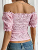 Women’s One-Shoulder Lace Slim Top with Hollow-Out Design and Navel Exposure for Evening Wear