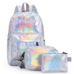 Holographic Laser Backpack Set – Stylish 3-in-1 Crybaby Design Bag Set