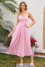 Women's Fashion Crisscross Smocked Spaghetti Strap Dress for Summer Vacations and Beach Days