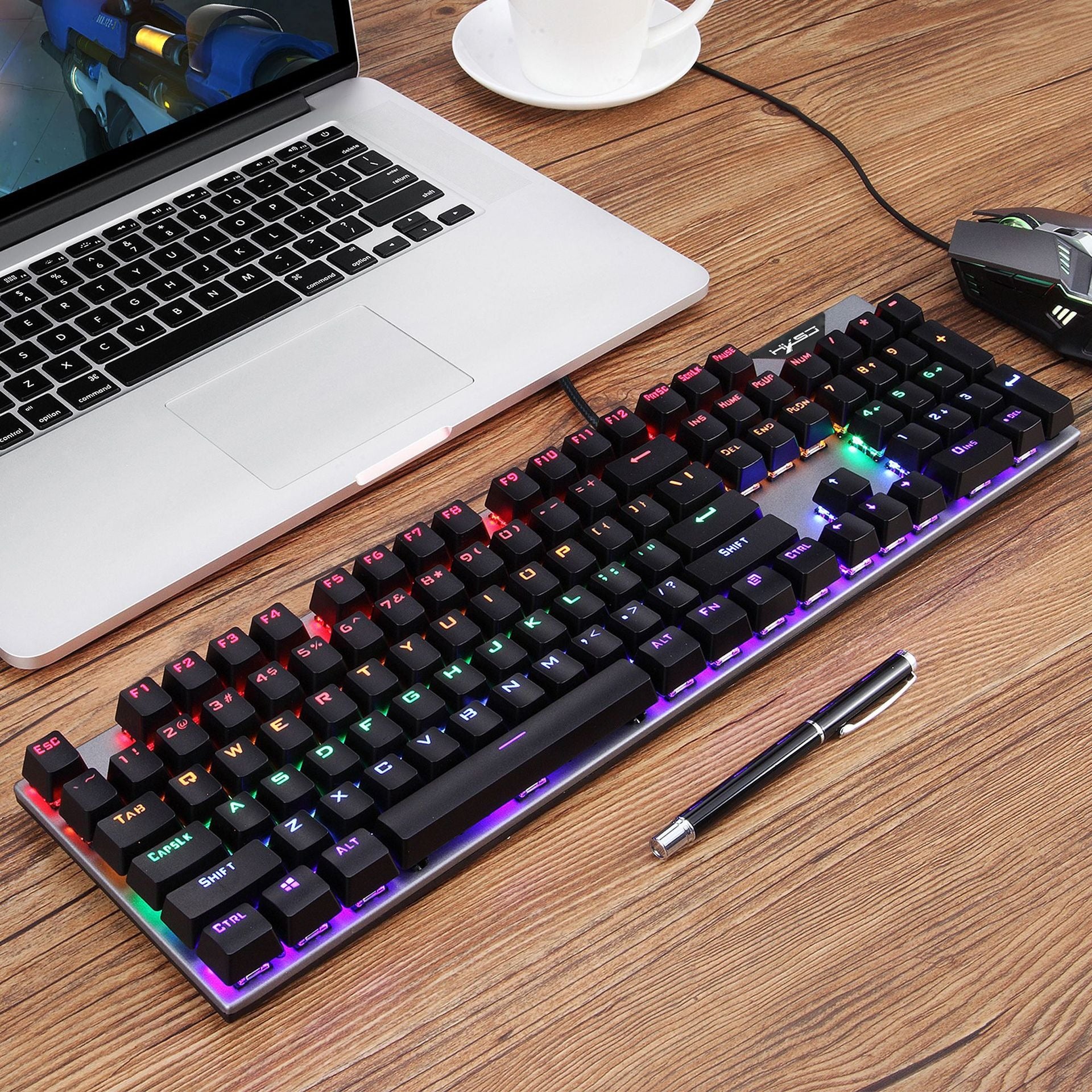 Oracle Computer Keyboard RGB Luminous Esport Mechanical Keyboard Wired 104-Key Blue Axis Design ...