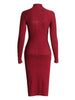 Women's Knit Dress Slim Half High Collar Long Sleeve Cross Knot Mid-Calf Dresses