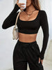 Casual Sports-Inspired Cropped High Stretch Long Sleeve Knitted T-Shirt Top For Women