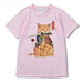 Summer Casual Round Neck Short Sleeve T-Shirt with Cute Printed Cat Design