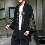 Hanfu Style Men's Clothing Cotton Linen Embroidery Cardigan Top Coat