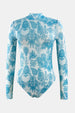Women's Printed Mock Neck Long Sleeve One-Piece Swimwear for Sleek Beach Style