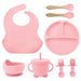 Premium Eight-Piece Silicone Bibs and Dinner Set for Babies with Suction Cup Bowl and Divided Plate