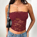 Solid Color Strapless Knitted Crop Top with Hollow-Out Design and Navel Cutout for Women