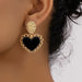 Black Epoxy Metal Heart Earrings Women's Enamel Vintage Fashion Jewelry