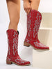 Women's PU Leather Geometric Embroidered Pointed Toe Western Boots