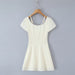 Women's Lace Bubble Sleeve A-Line Mini Dress – Beige Cotton